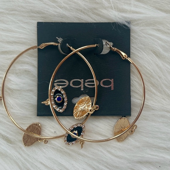 NWT - Bebe " Evil Eye Dangle Drop Hoops Earrings" - Picture 8 of 12